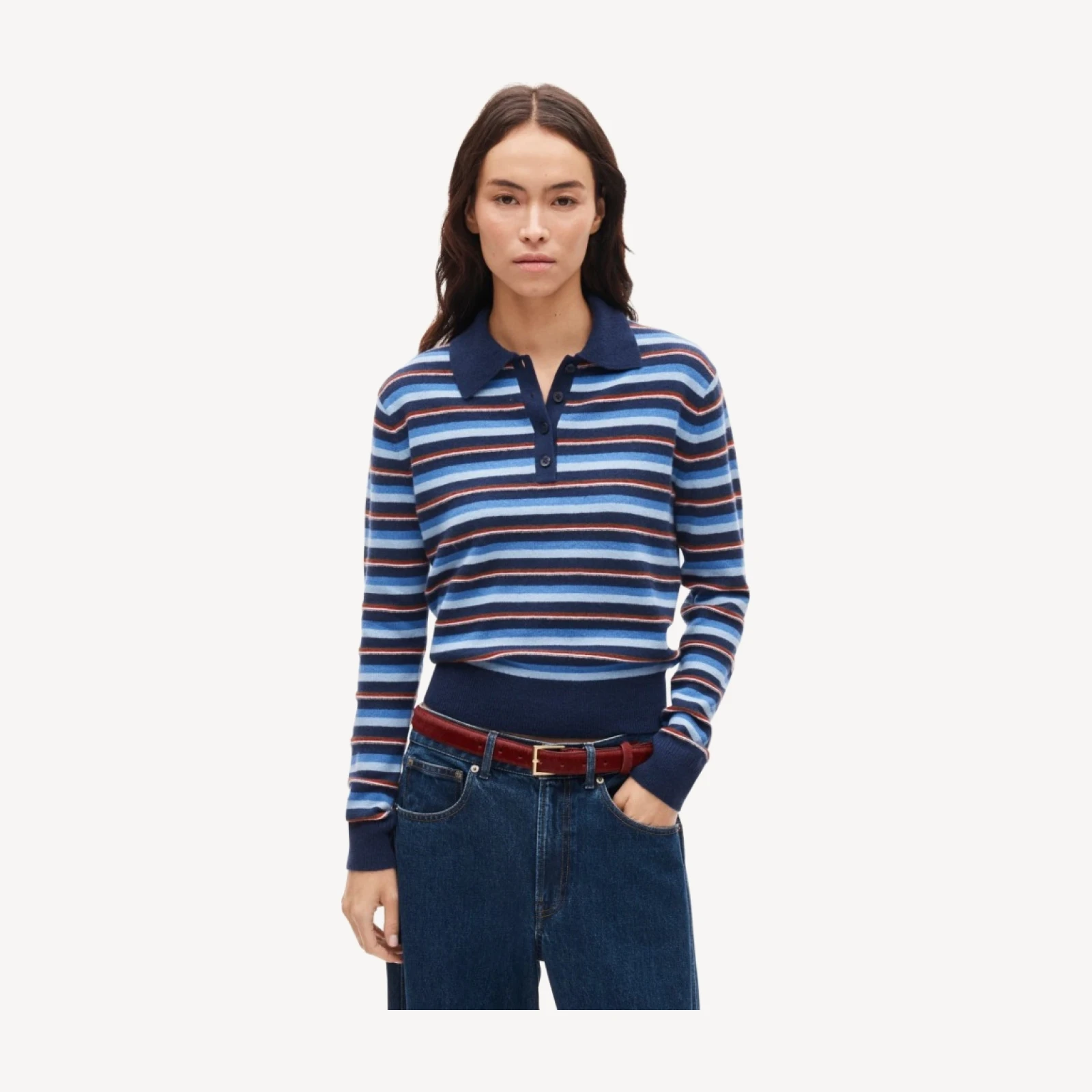 Cashmere sweater-polo in stripe