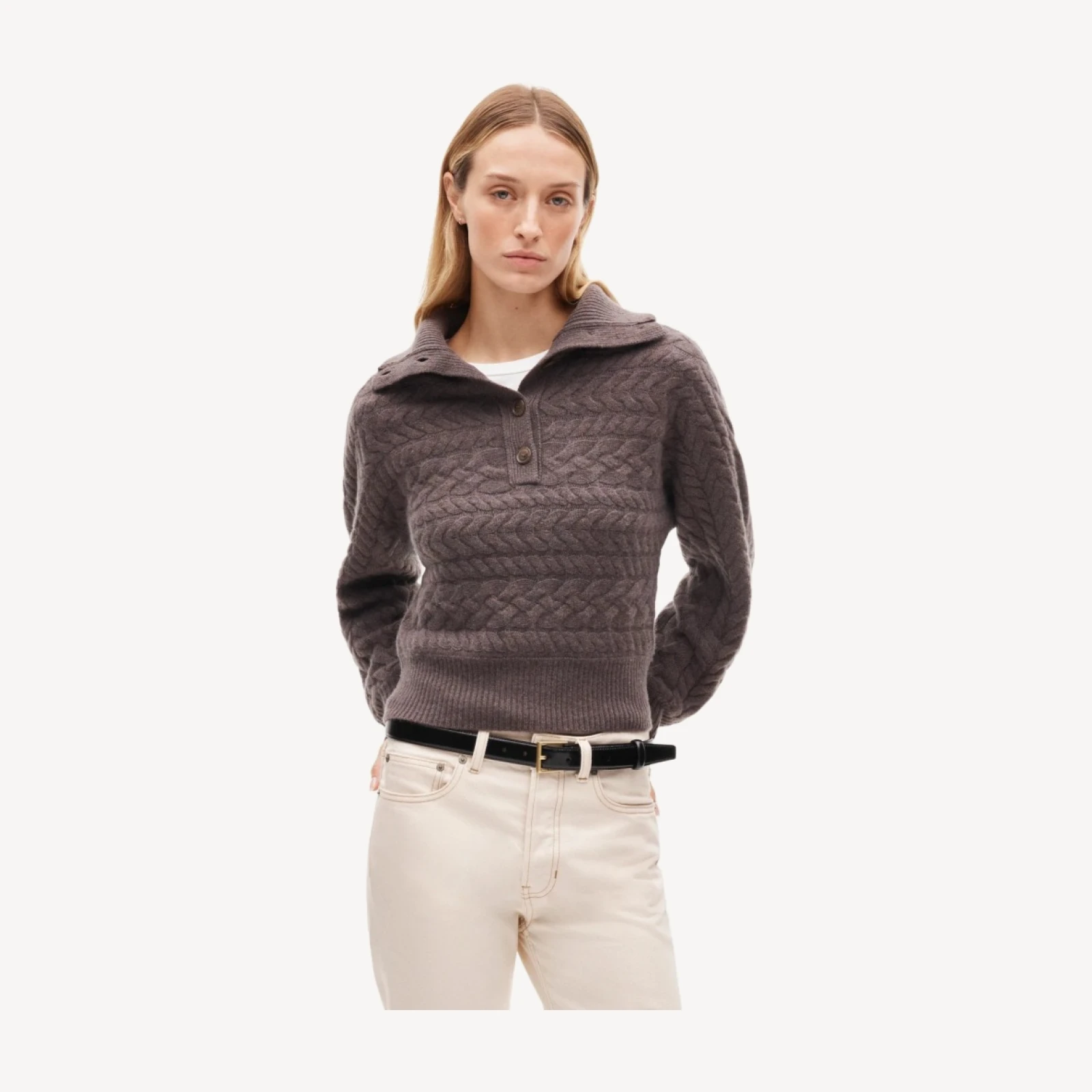 Cashmere collared cable-knit sweater