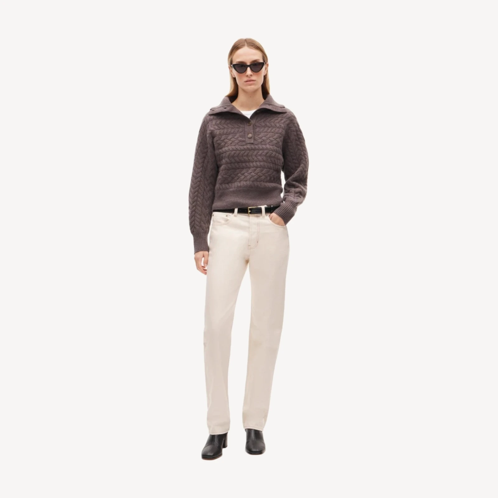 Cashmere collared cable-knit sweater