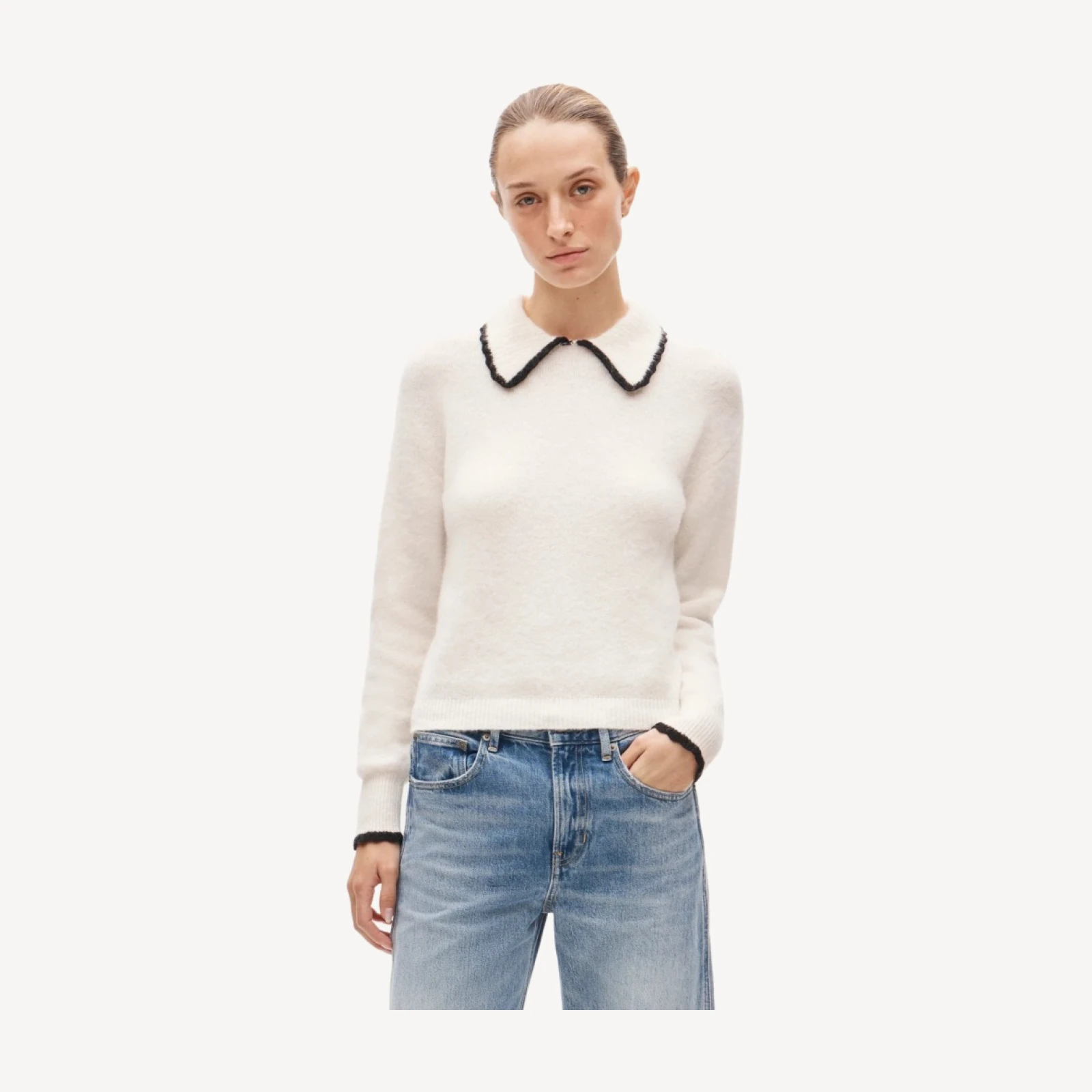 Tipped-collar sweater in alpaca blend