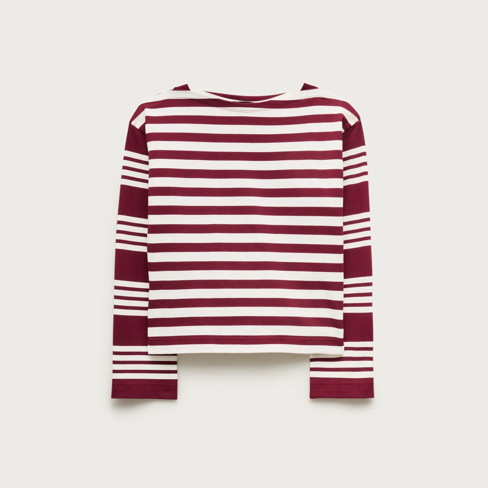 Cinched-waist shirt in striped heavyweight cotton