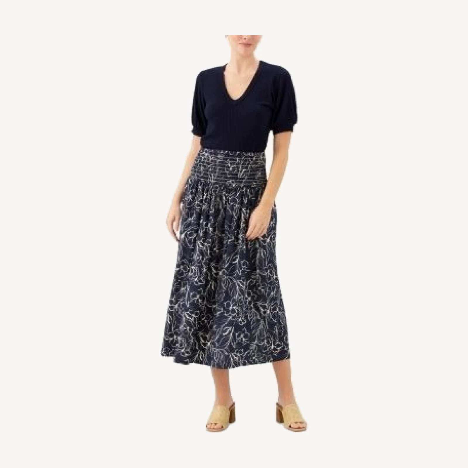 Karen Kane Smocked Waist Midi Skirt