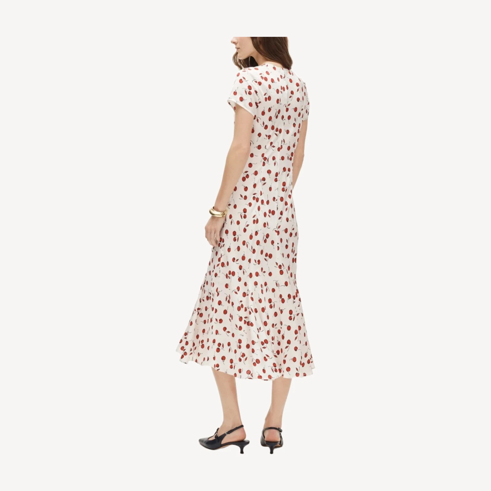 Short-sleeve slip dress in cherry print