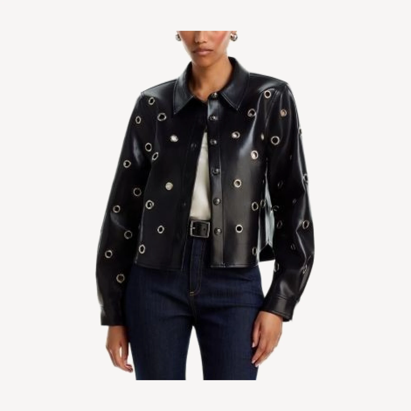 Cinq a Sept Faux Leather Grommet Embellished Jacket