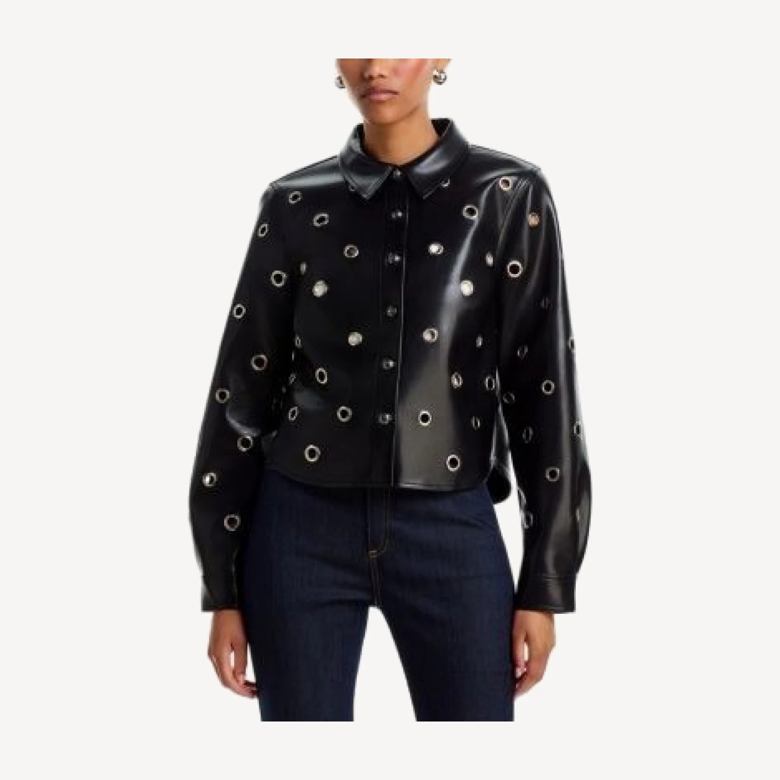 Cinq a Sept Faux Leather Grommet Embellished Jacket