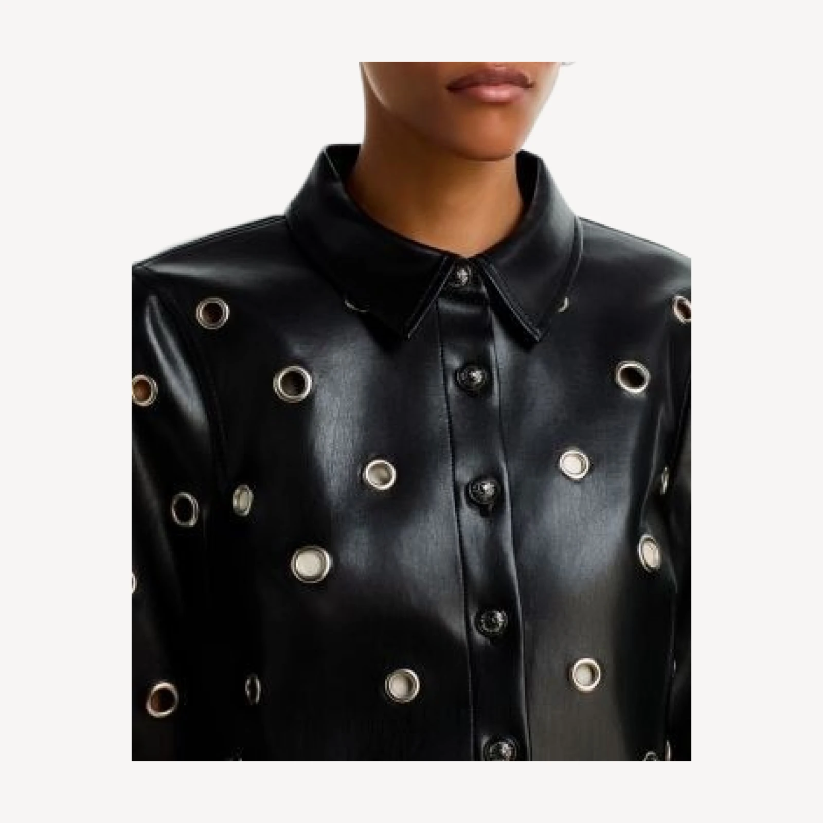 Cinq a Sept Faux Leather Grommet Embellished Jacket