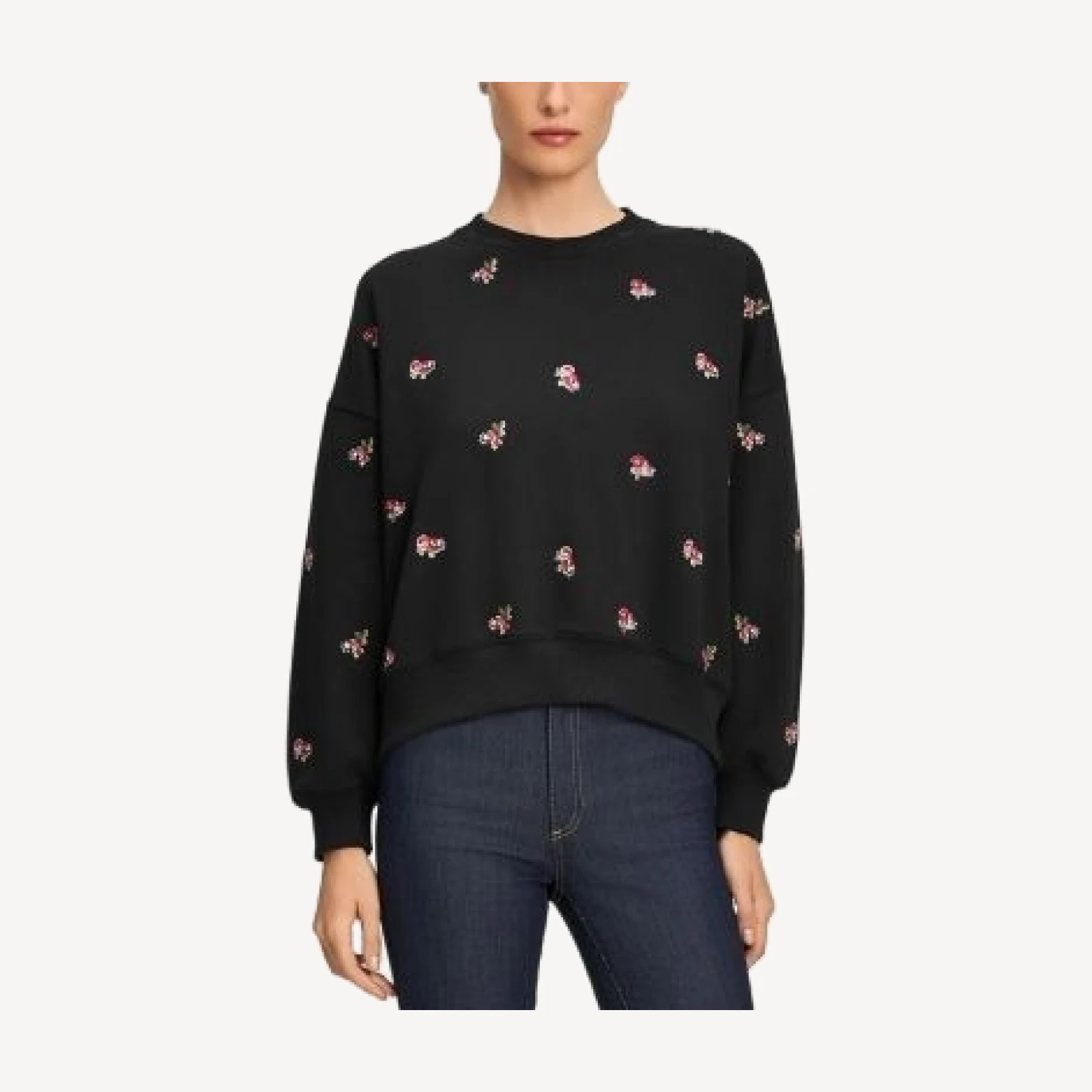 Cinq a Sept Tossed Roses Cotton Blend Embroidered Sweater