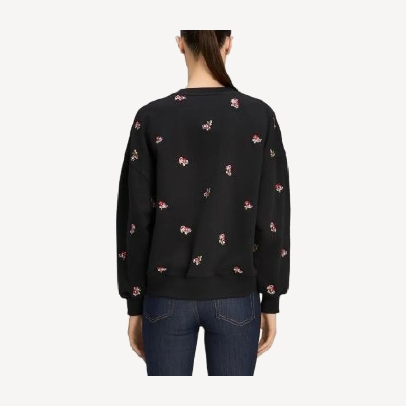 Cinq a Sept Tossed Roses Cotton Blend Embroidered Sweater