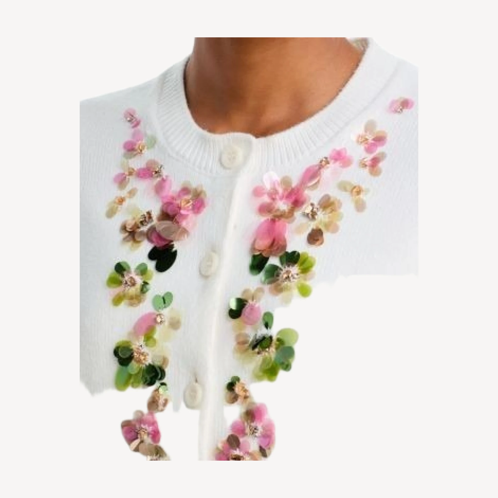 Cinq a Sept Waterfall Paillettes Cotton Blend Crewneck Cardigan