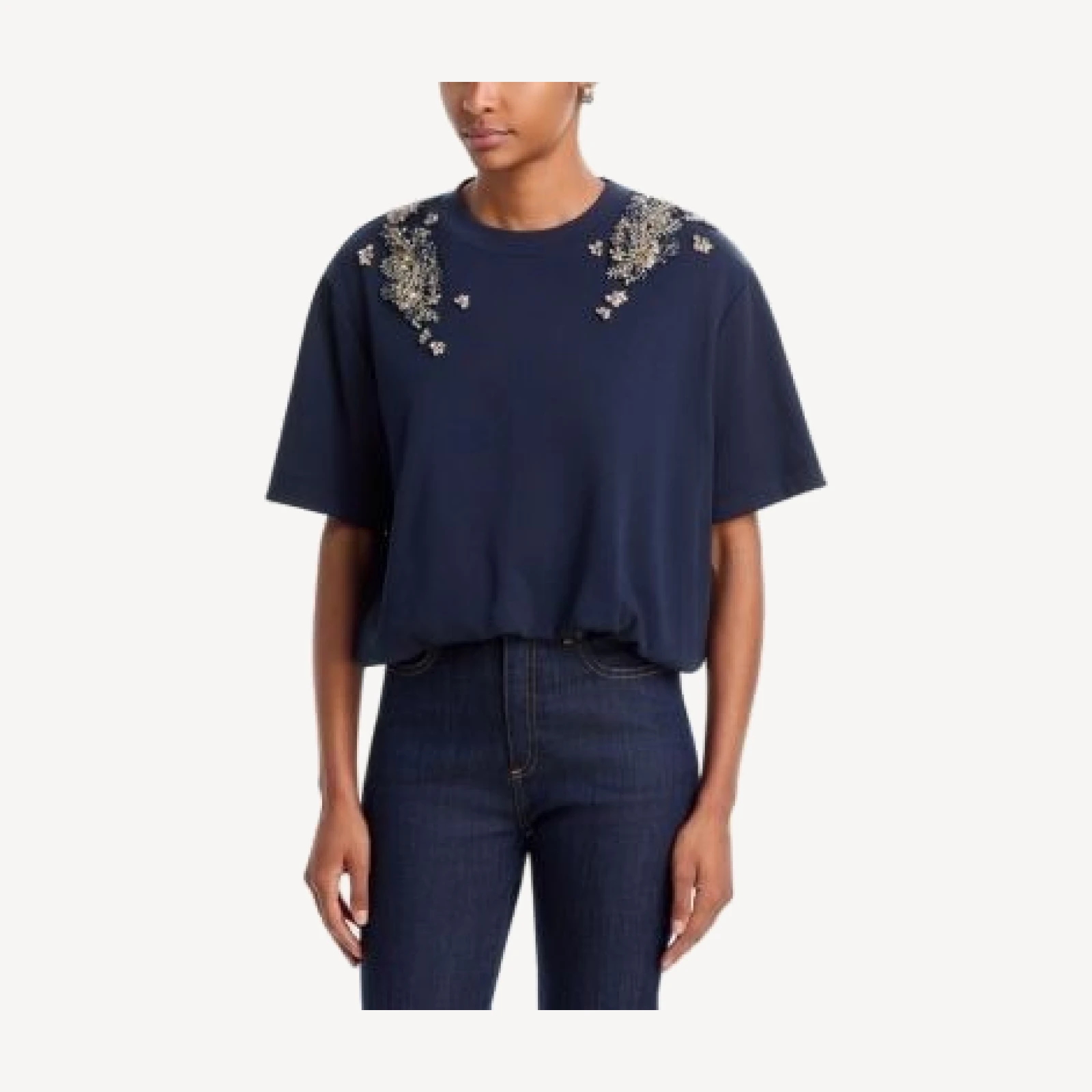 Cinq a Sept Davini Crystal Garden Beaded Cotton T-Shirt