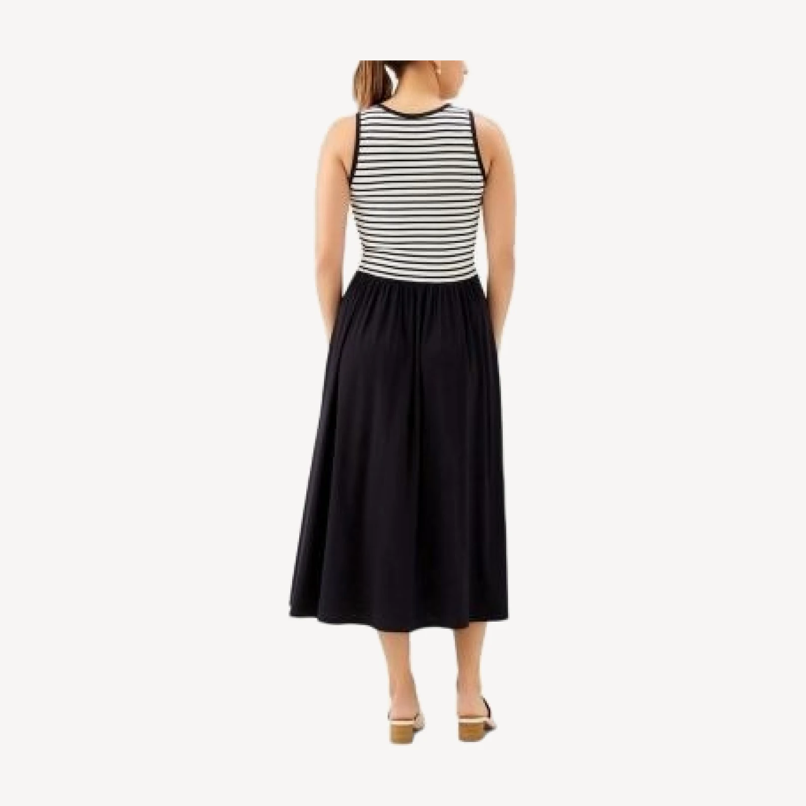 Karen Kane Sleeveless Stripe Bodice Mixed Media Midi Dress
