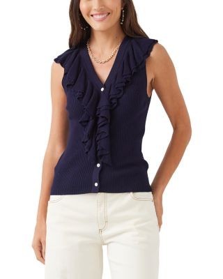 Karen Kane Sleeveless Ruffle V Neck Sweater