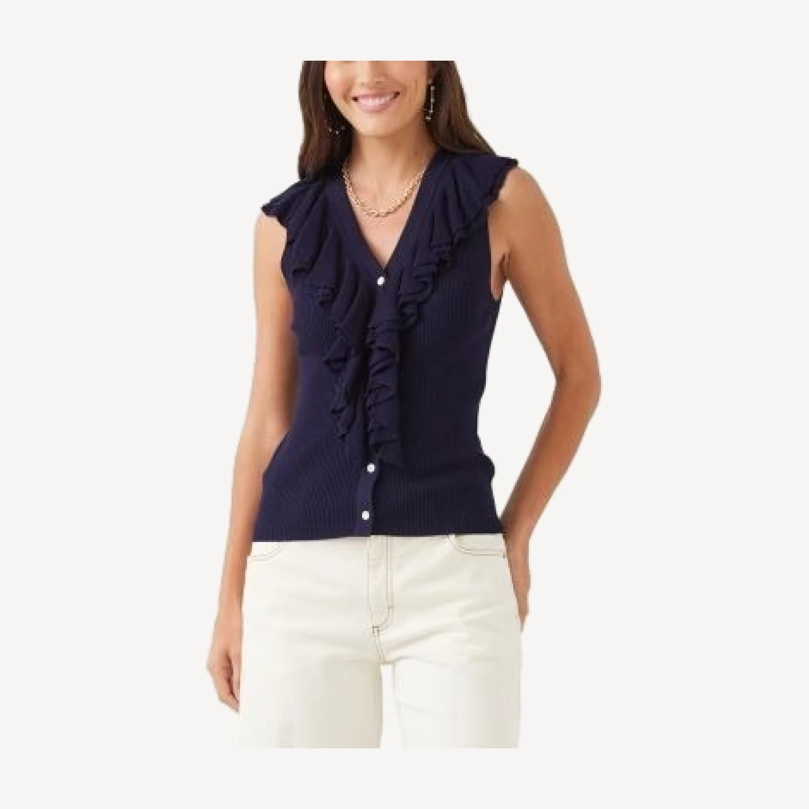 Karen Kane Sleeveless Ruffle V Neck Sweater