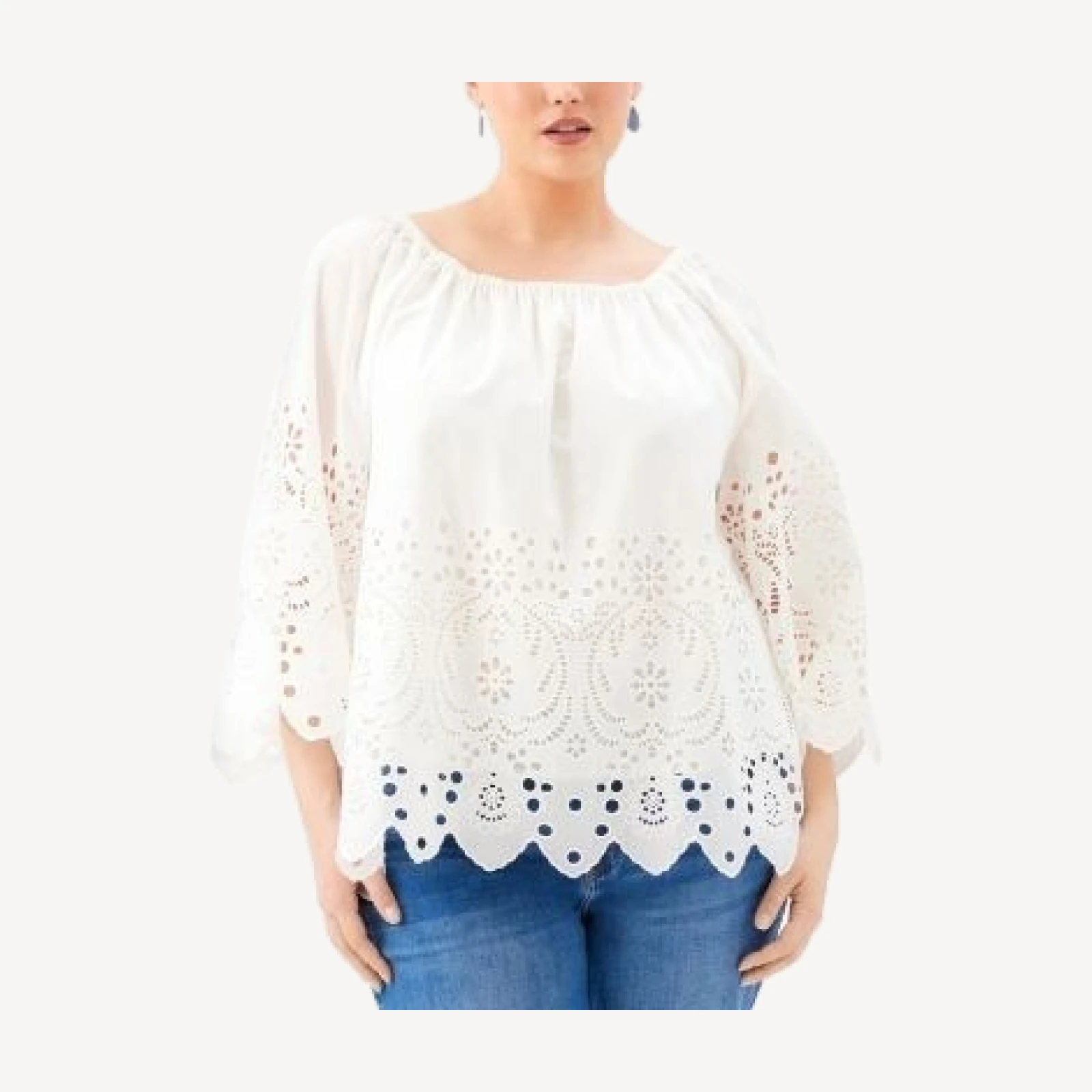 Karen Kane Plus Size Cutout Embroidery Flare Sleeve Peasant Top