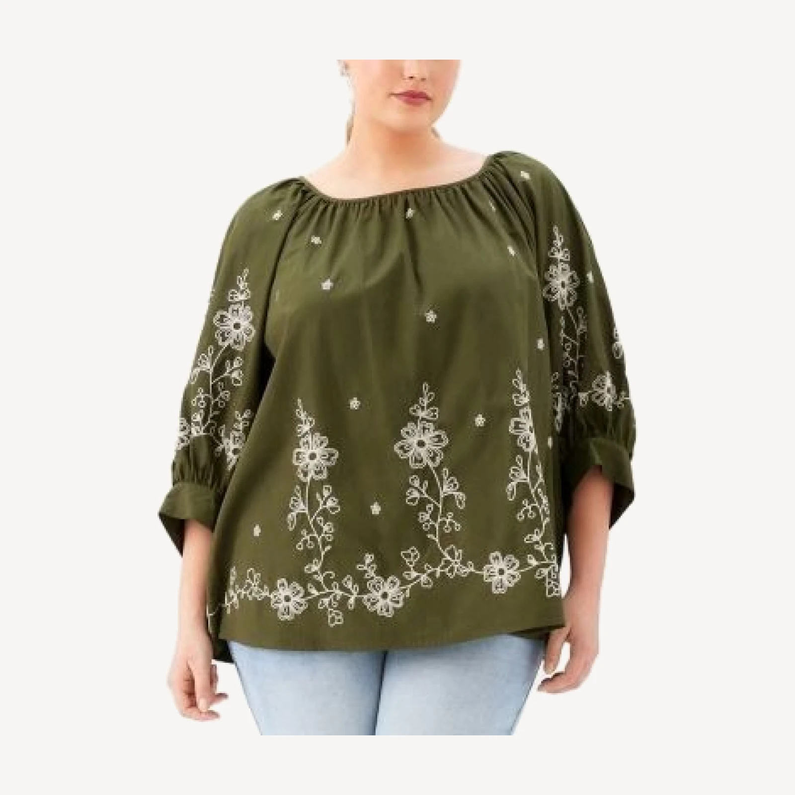 Karen Kane Plus Embroidered Blouson Sleeve Top
