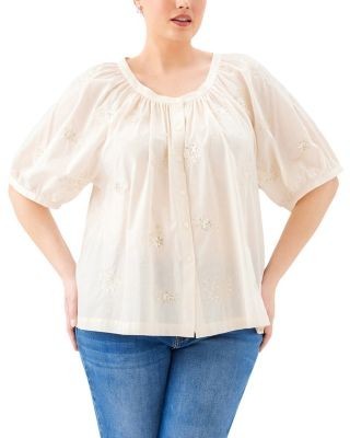 Karen Kane Plus Short Sleeve Embroidered Peasant Top