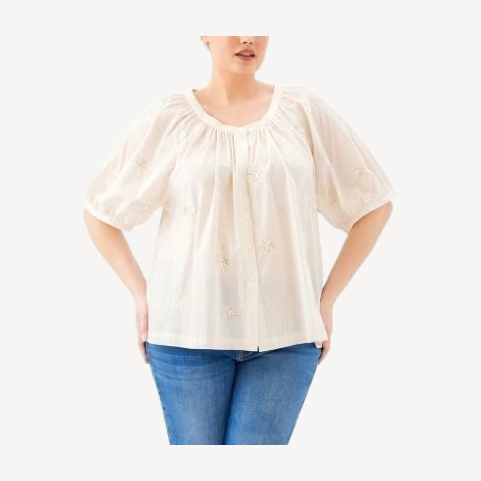 Karen Kane Plus Short Sleeve Embroidered Peasant Top