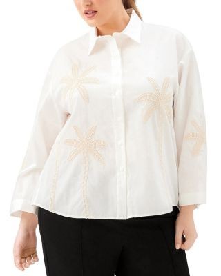 Karen Kane Plus Bell Sleeve Embroidered Palm Tree Shirt