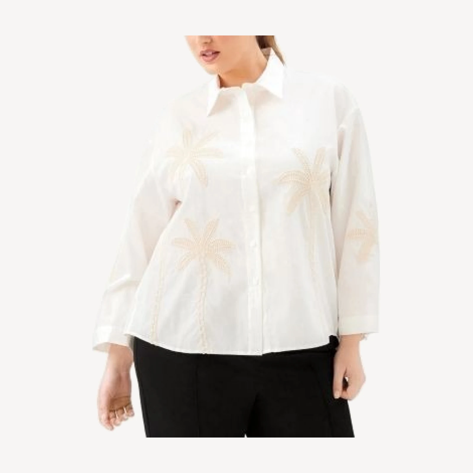 Karen Kane Plus Bell Sleeve Embroidered Palm Tree Shirt