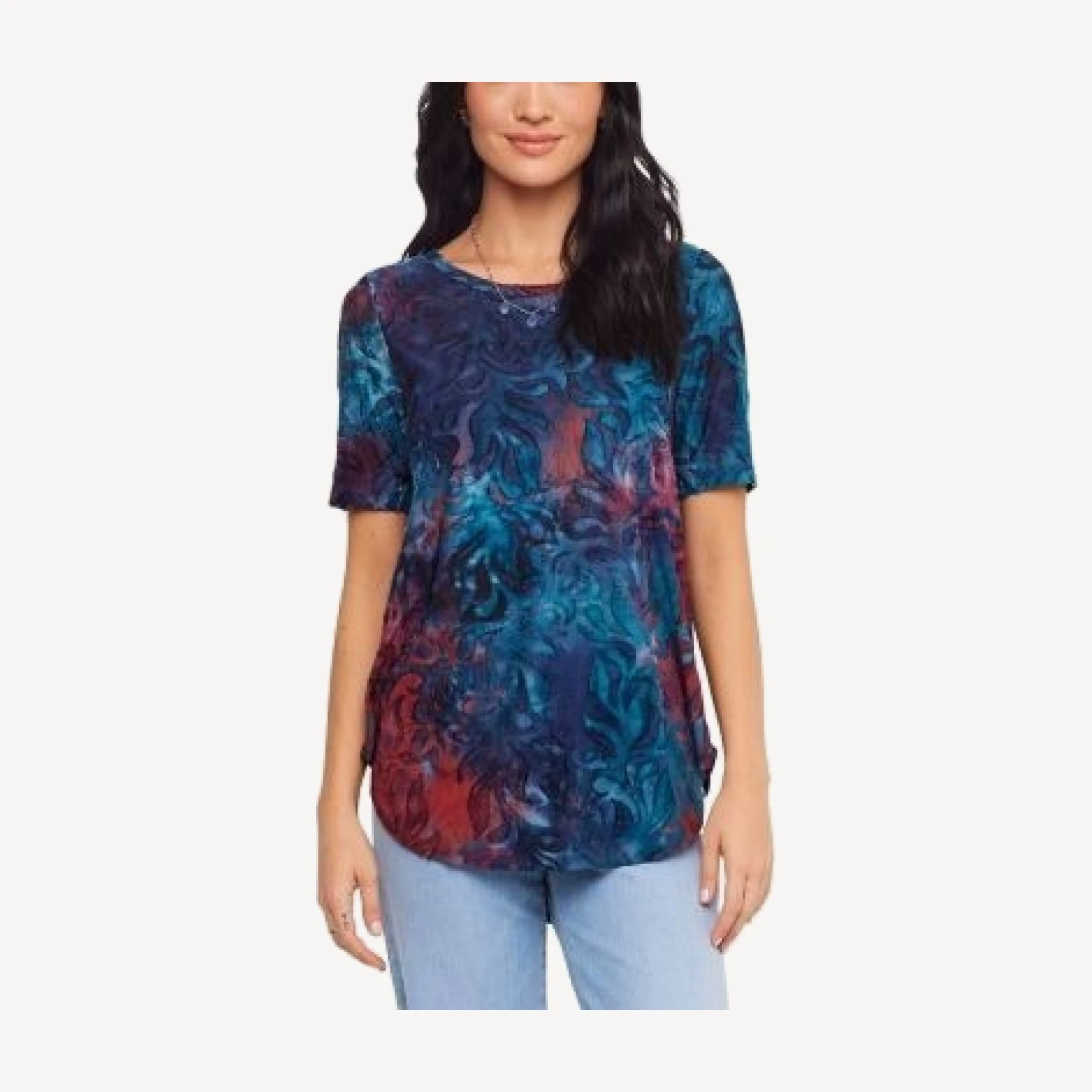 Karen Kane Short Sleeve Jacquard Shirttail Top