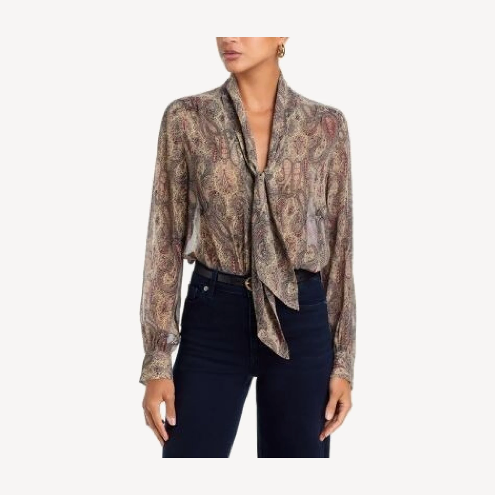 Frame The Paisley Silk Tie Blouse