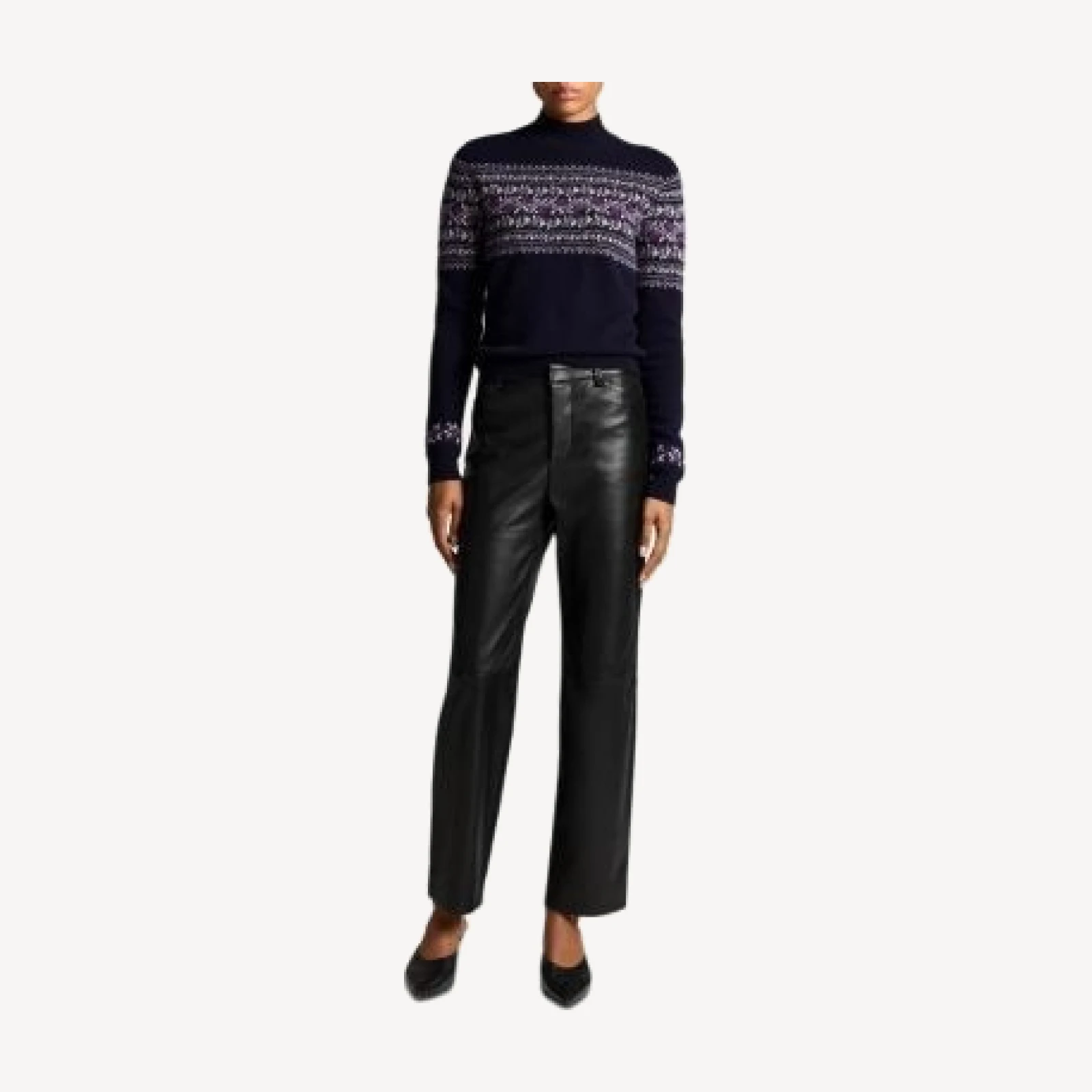 Vince Cashmere Flower Fair Isle Mock Neck Sweater