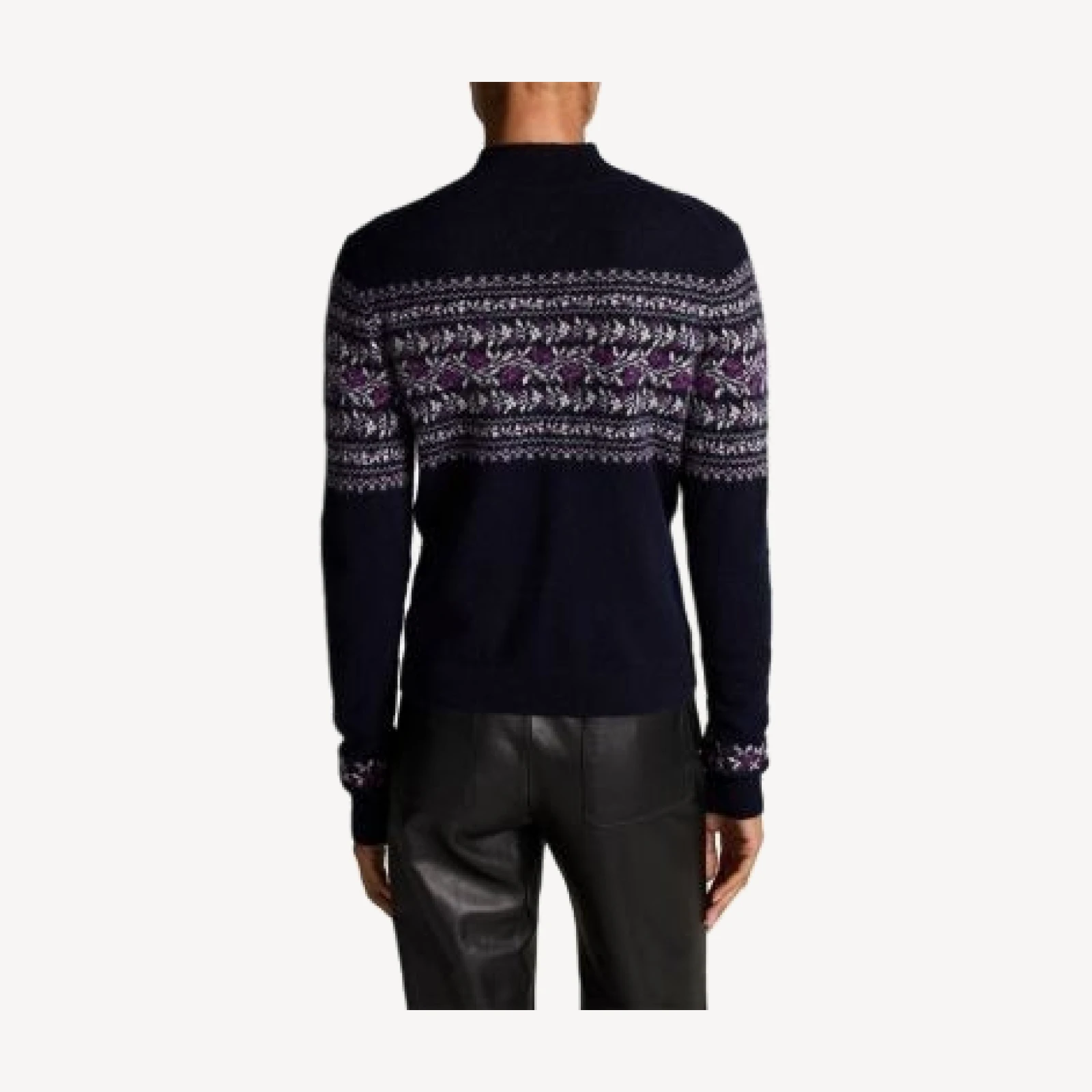Vince Cashmere Flower Fair Isle Mock Neck Sweater