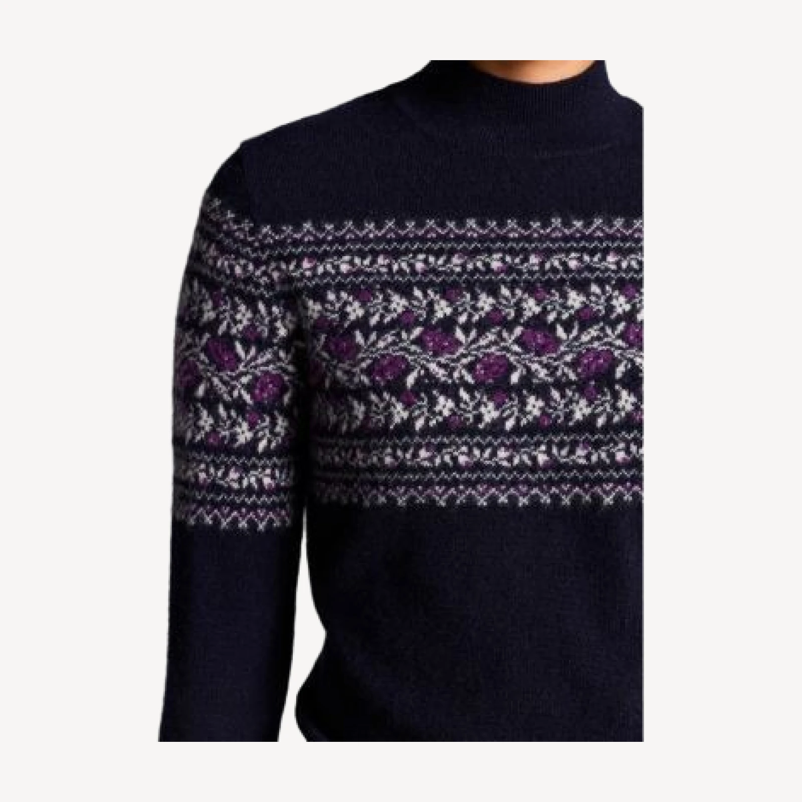 Vince Cashmere Flower Fair Isle Mock Neck Sweater