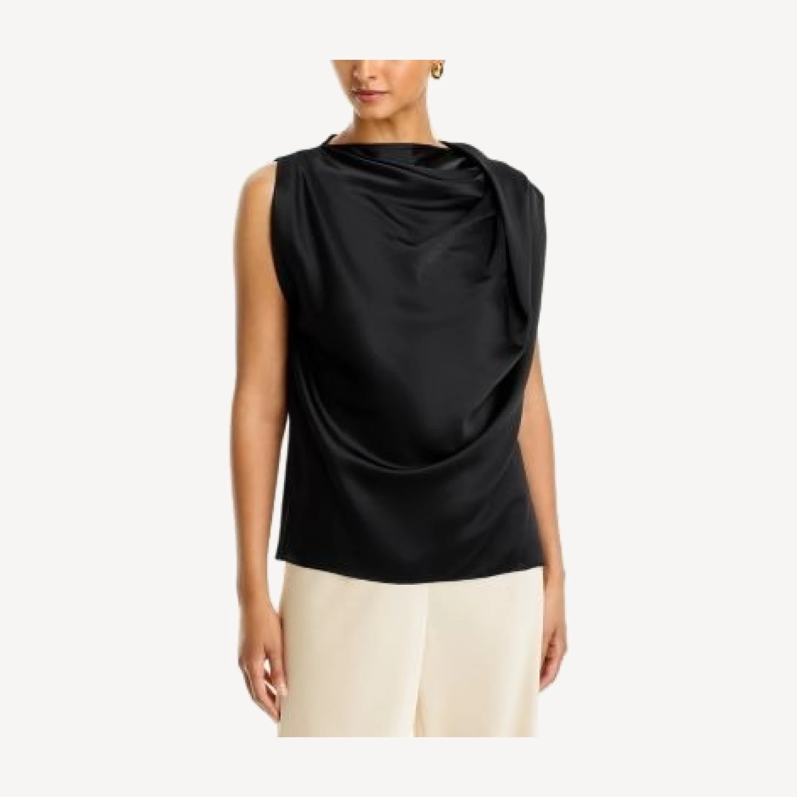 Vince Silk Bias Twist Shoulder Cowl Neck Top