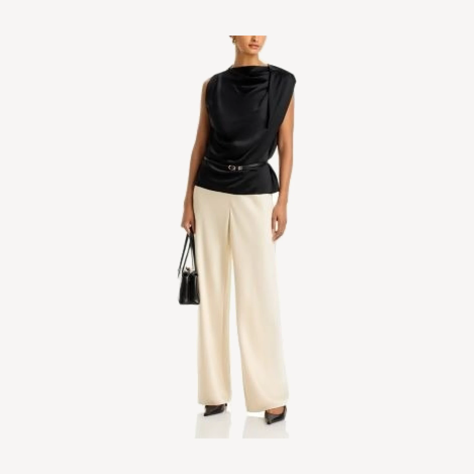 Vince Silk Bias Twist Shoulder Cowl Neck Top