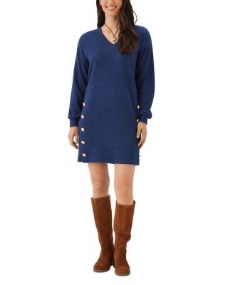 Karen Kane Long Sleeve V Neck Button Detail Dress