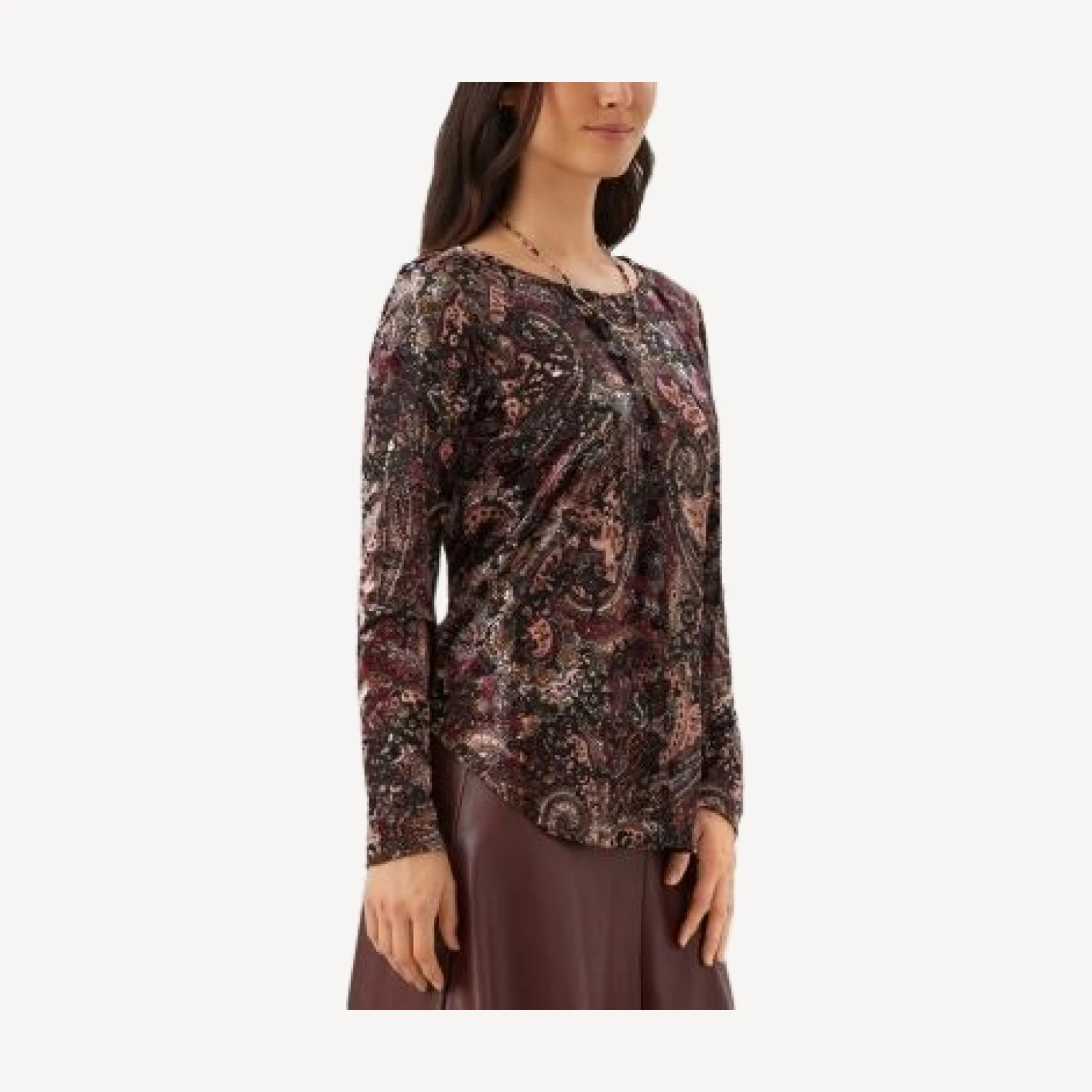 Karen Kane Long Sleeve Velvet Burnout Shirttail Top