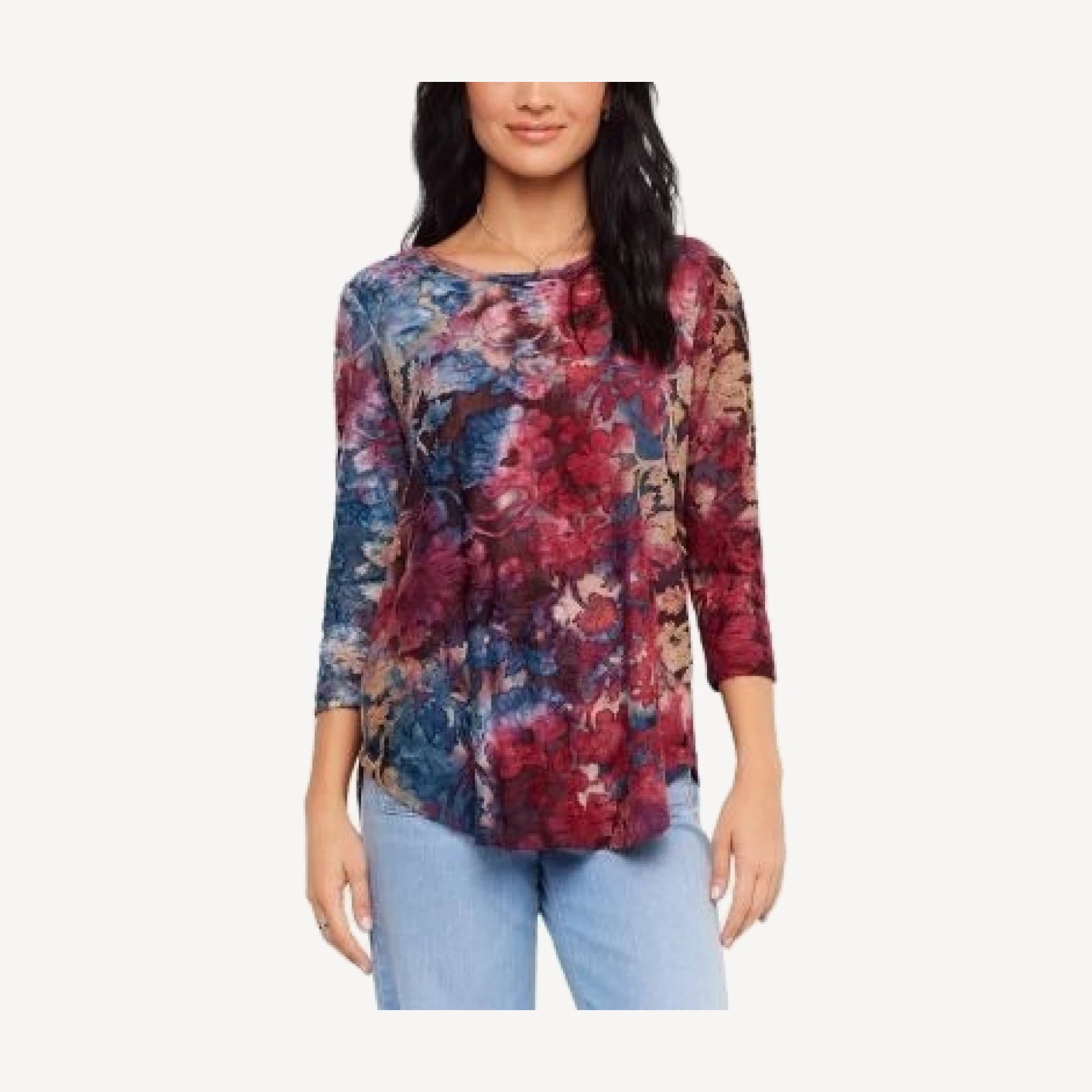 Karen Kane Tie Dye Burnout Shirttail Hem Top