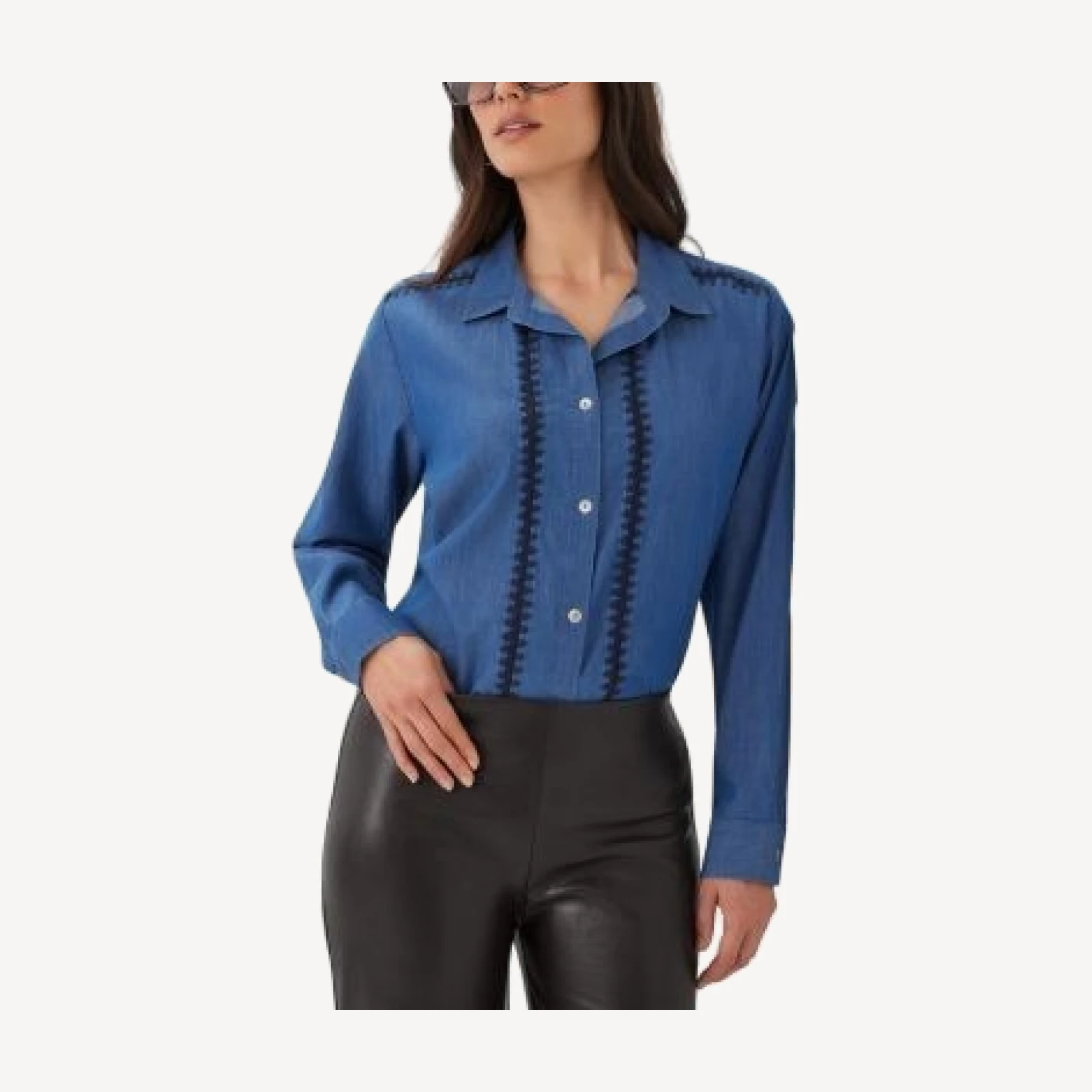 Karen Kane Crochet Trim Button Up Shirt