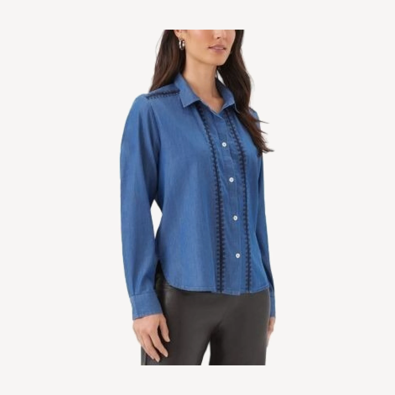 Karen Kane Crochet Trim Button Up Shirt