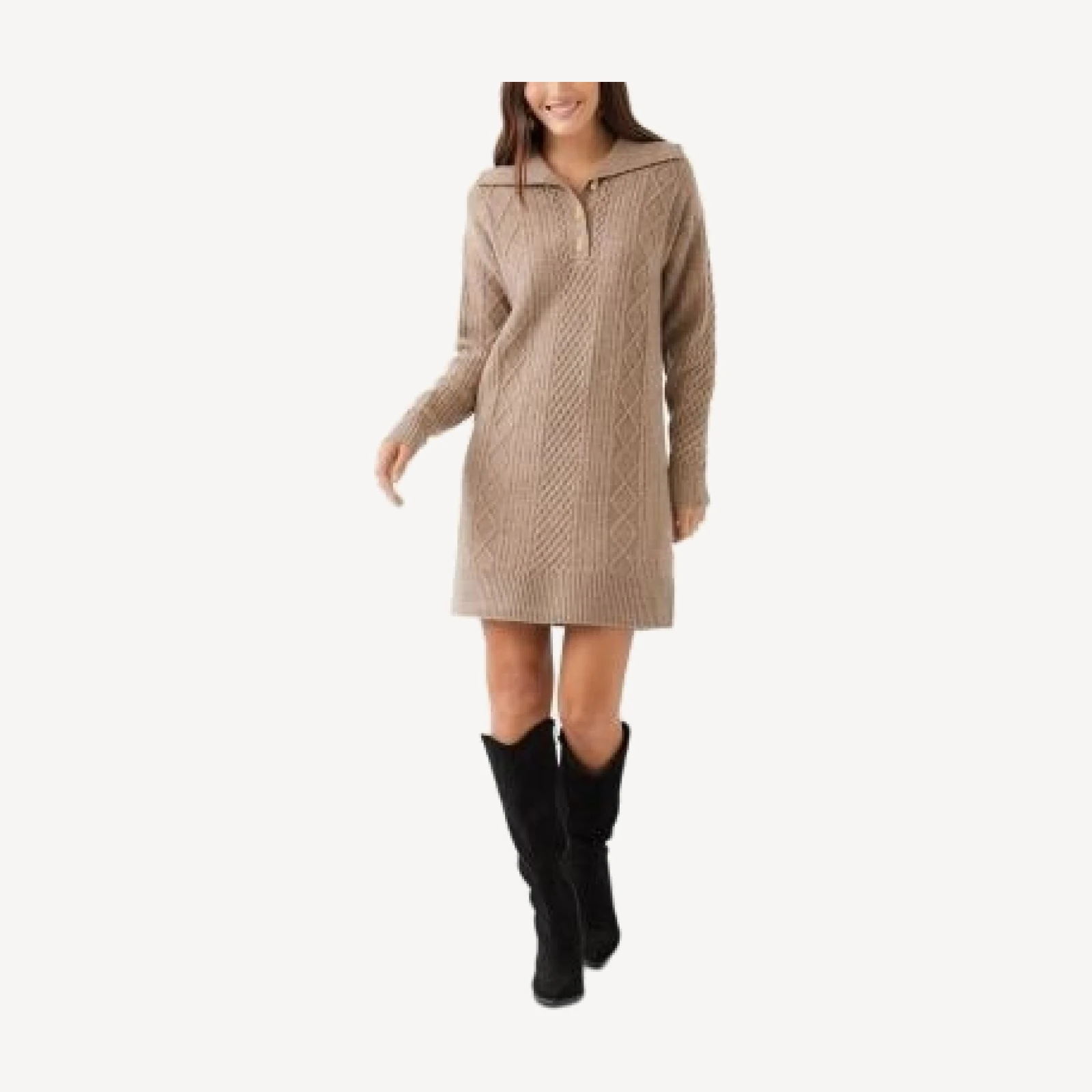 Karen Kane Cable Knit Collared Sweater Dress
