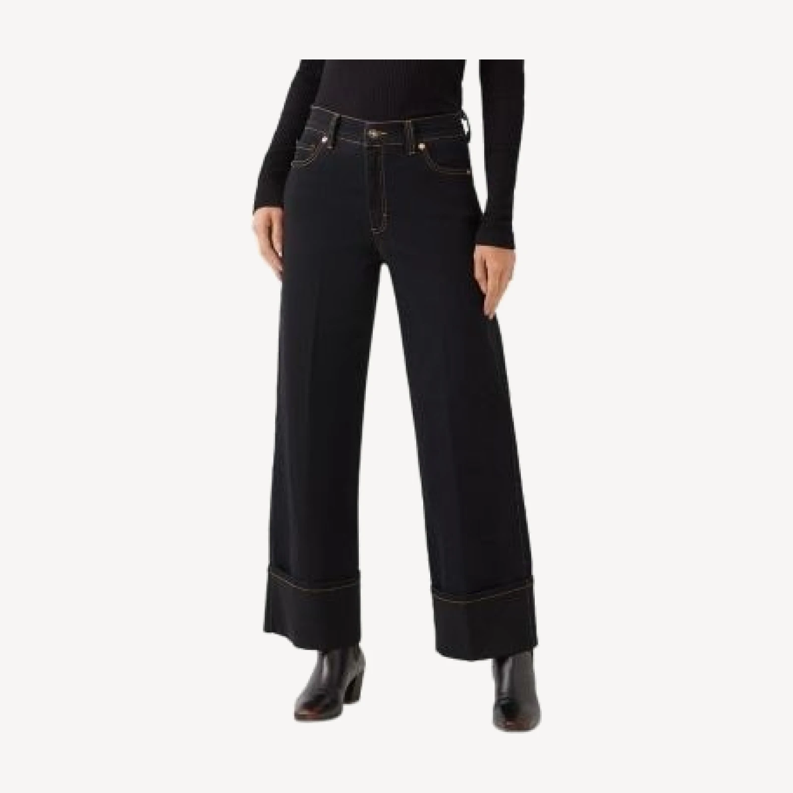Karen Kane High Rise Cuffed Cropped Jeans in Black