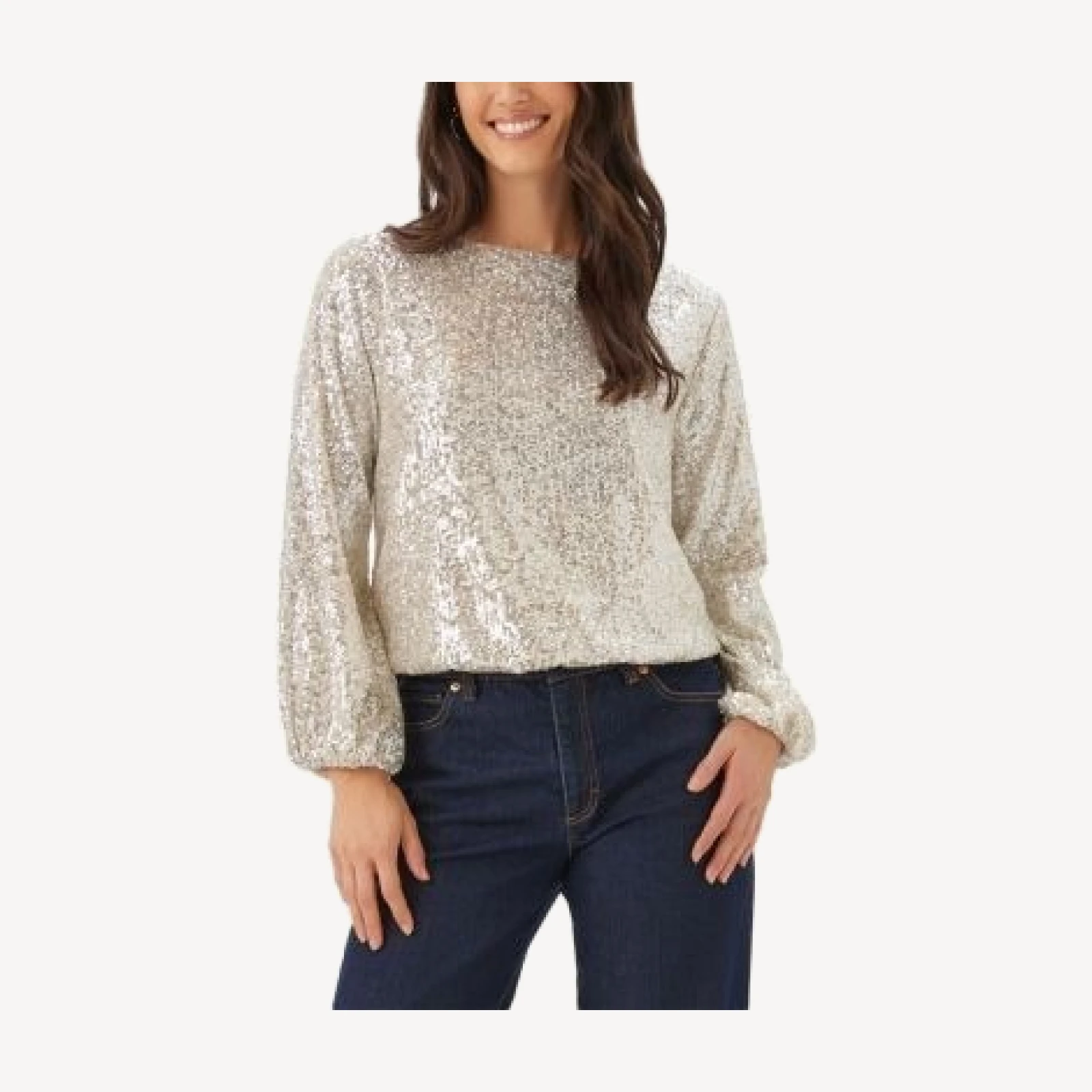 Karen Kane Boat Neck Blouson Sleeve Sequin Top