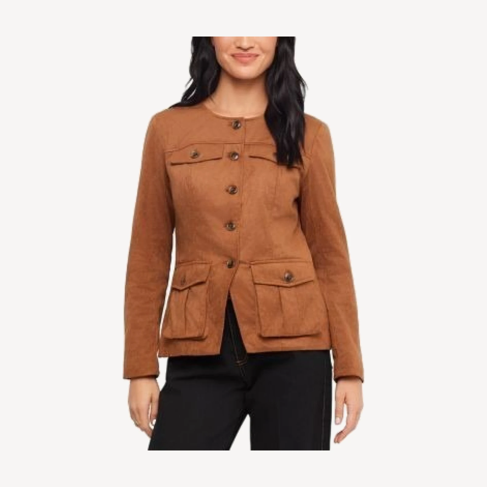 Karen Kane Faux Suede Cargo Shirt Jacket