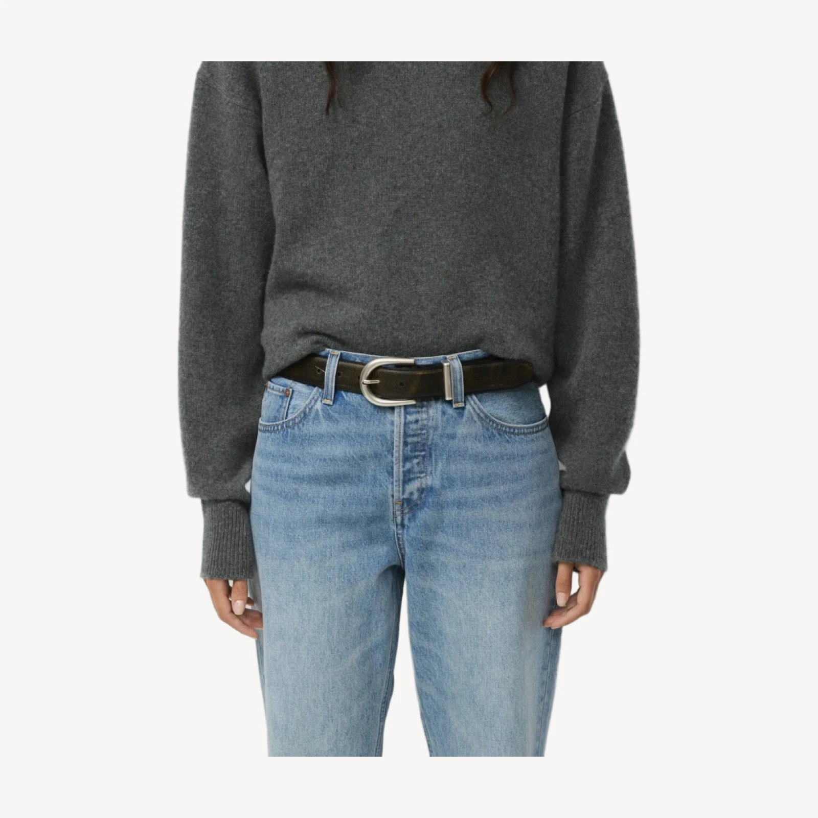 Accent Solid Brass Wide Belt - Distressed Leather