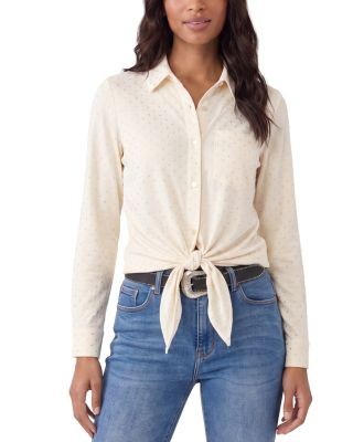 Karen Kane Faux Suede Long Sleeve Embellished Tie Front Shirt