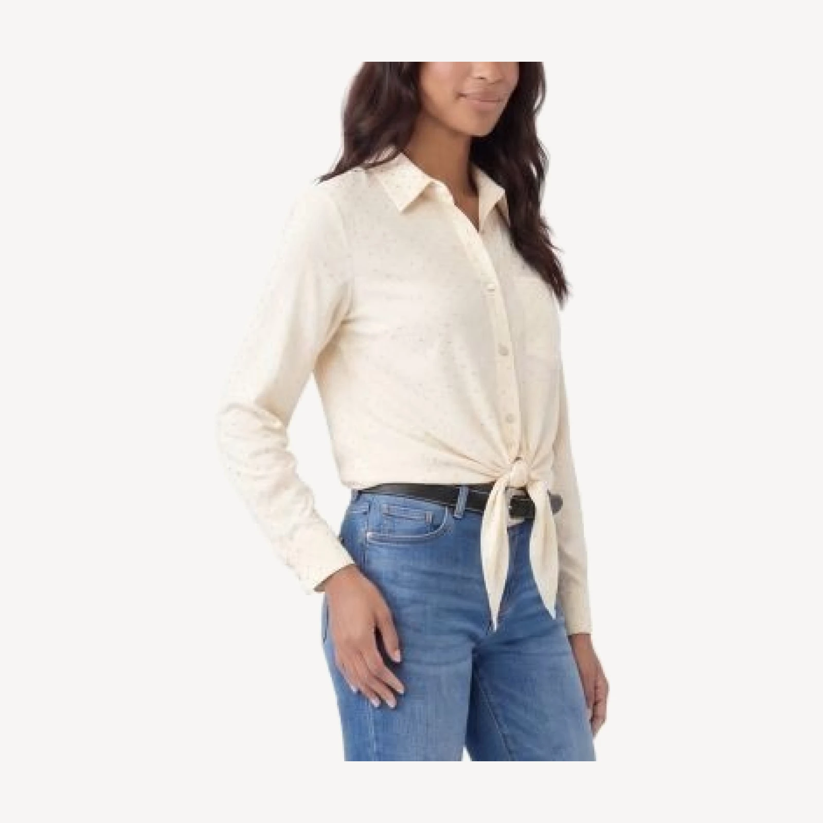 Karen Kane Faux Suede Long Sleeve Embellished Tie Front Shirt