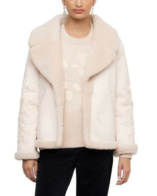 Karen Kane Faux Suede Embroidered Sleeve Shearling Coat