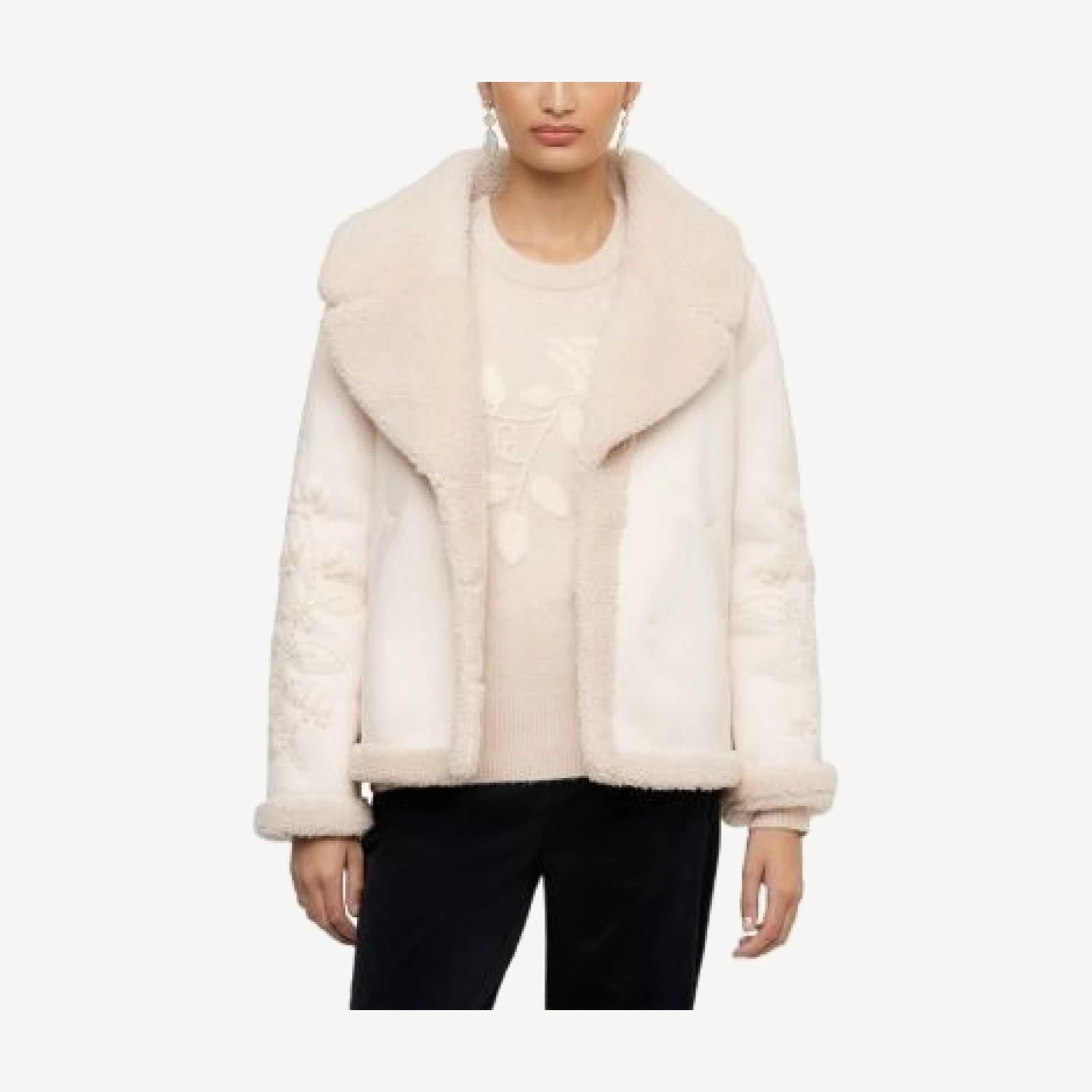 Karen Kane Faux Suede Embroidered Sleeve Shearling Coat