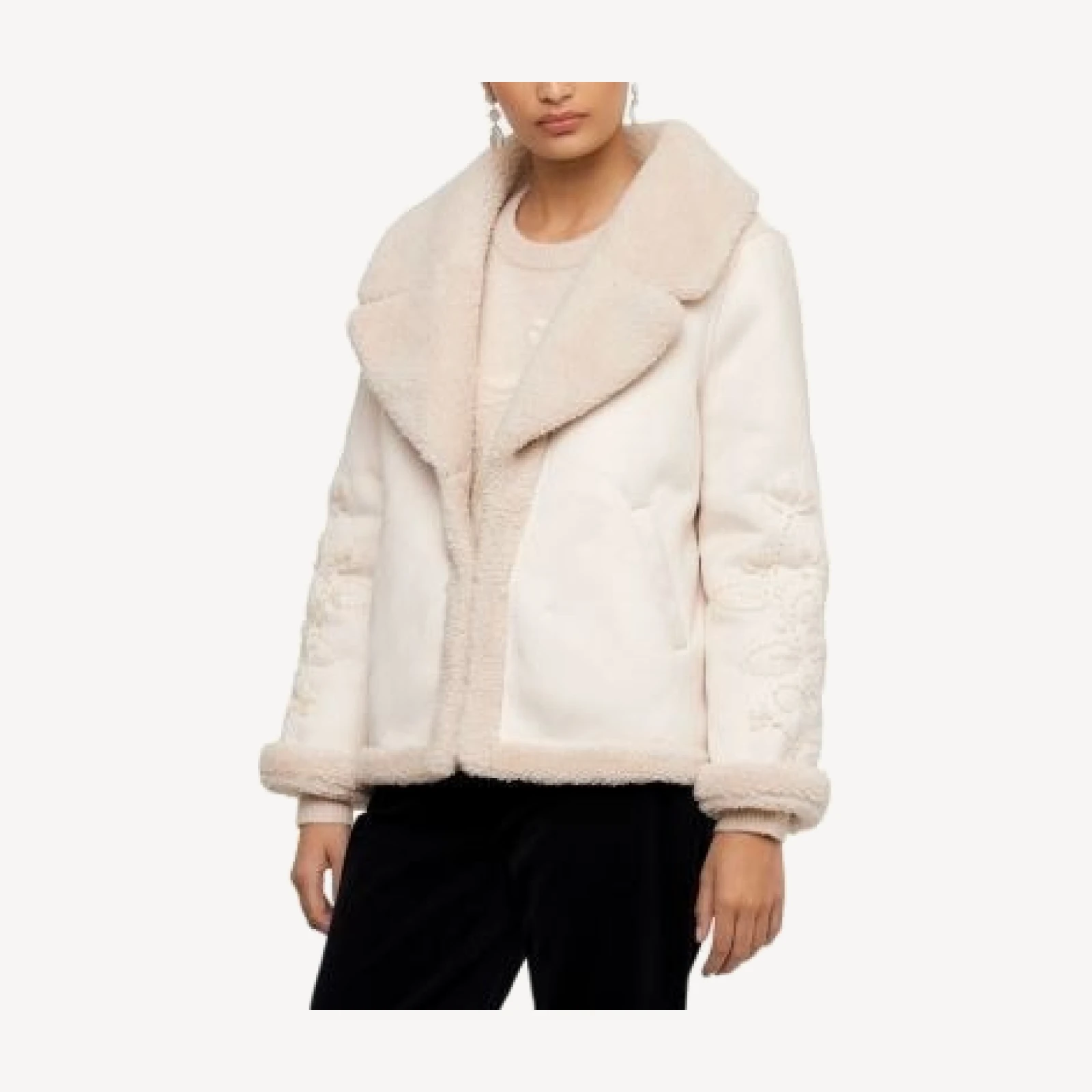 Karen Kane Faux Suede Embroidered Sleeve Shearling Coat