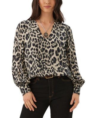 Karen Kane Printed V Neck Puff Sleeve Top