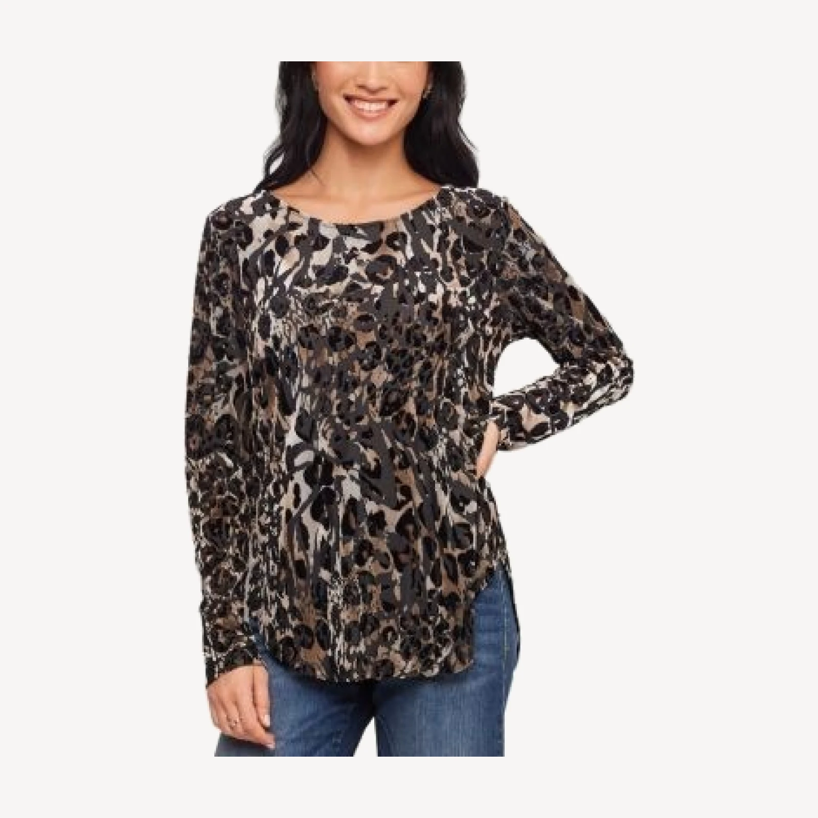 Karen Kane Velvet Burnout Long Sleeve Shirttail Top