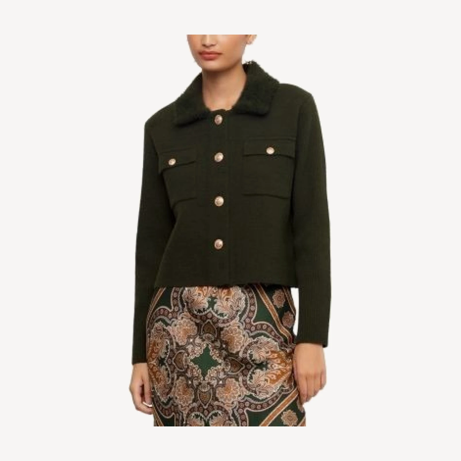 Karen Kane Faux Fur Collar Sweater Jacket