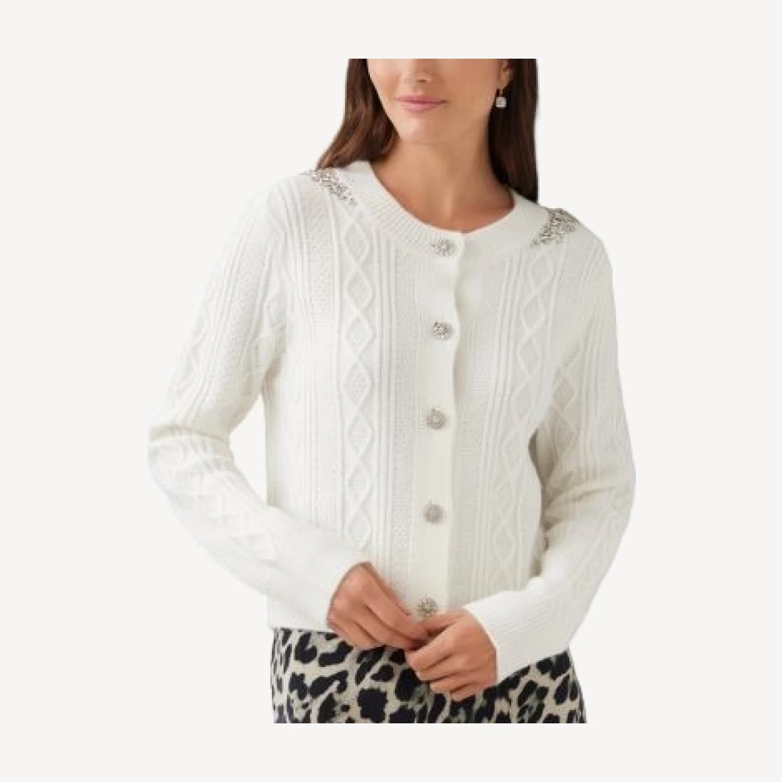 Karen Kane Embellished Crewneck Cardigan Sweater