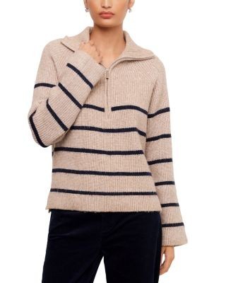 Karen Kane Stripe Half-Zip Long Sleeve Sweater